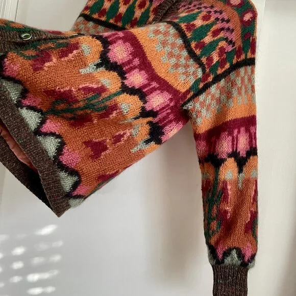 Susan Bristol Sweater VTG Hand Knit Button Cardigan Size M Burnt Orange Brown - Picture 15 of 16